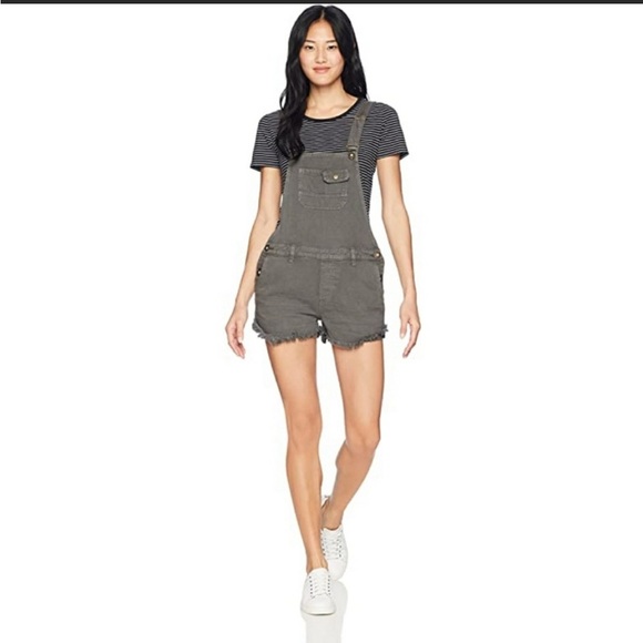 O’Neill Gray Mathilda Denim Short Raw Hem Overalls Size 1 (juniors) - Picture 1 of 12